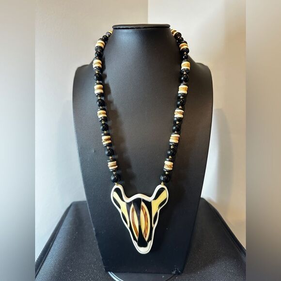Vintage Lee Sands African Art Zebra Motif Necklace - Picture 10 of 11